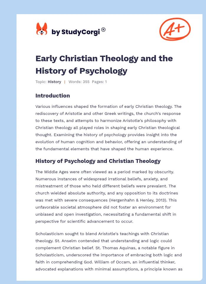 Early Christian Theology and the History of Psychology. Page 1