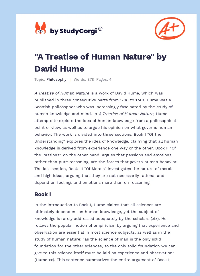 "A Treatise of Human Nature" by David Hume. Page 1