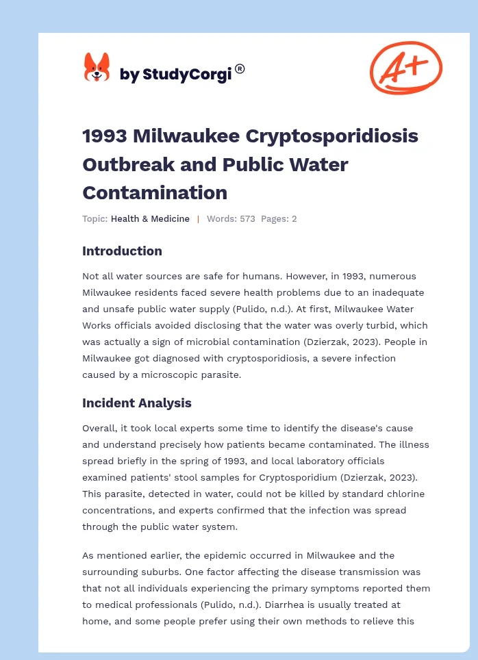 1993 Milwaukee Cryptosporidiosis Outbreak and Public Water Contamination. Page 1
