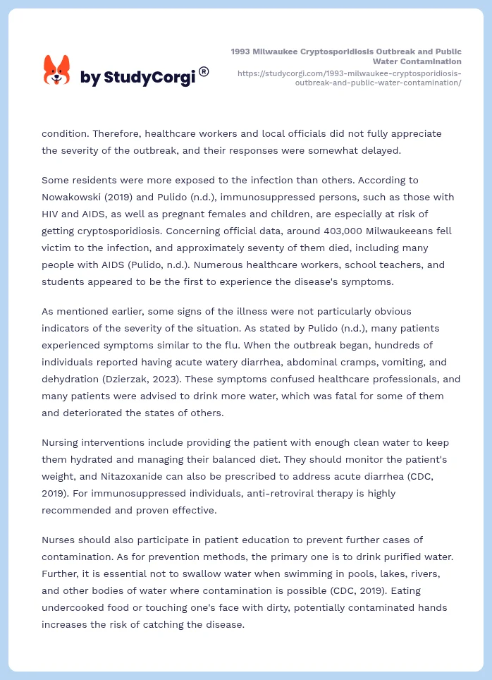 1993 Milwaukee Cryptosporidiosis Outbreak and Public Water Contamination. Page 2