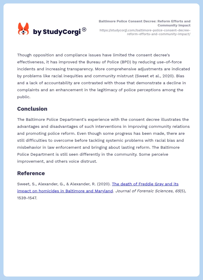 Baltimore Police Consent Decree: Reform Efforts and Community Impact. Page 2