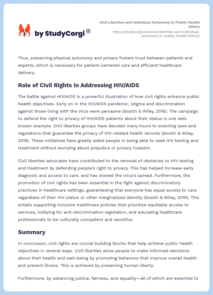 Civil Liberties and Individual Autonomy in Public Health Ethics. Page 2