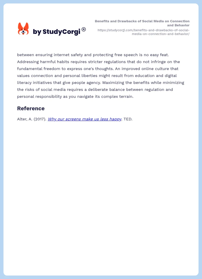 Benefits and Drawbacks of Social Media on Connection and Behavior. Page 2