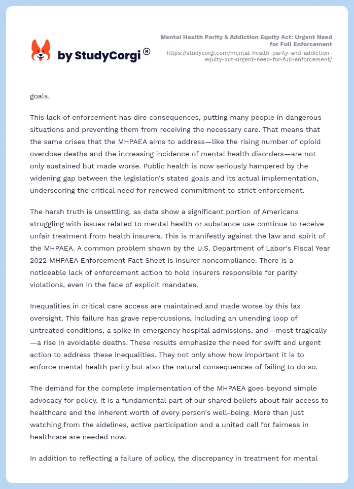 Mental Health Parity & Addiction Equity Act: Urgent Need for Full Enforcement. Page 2