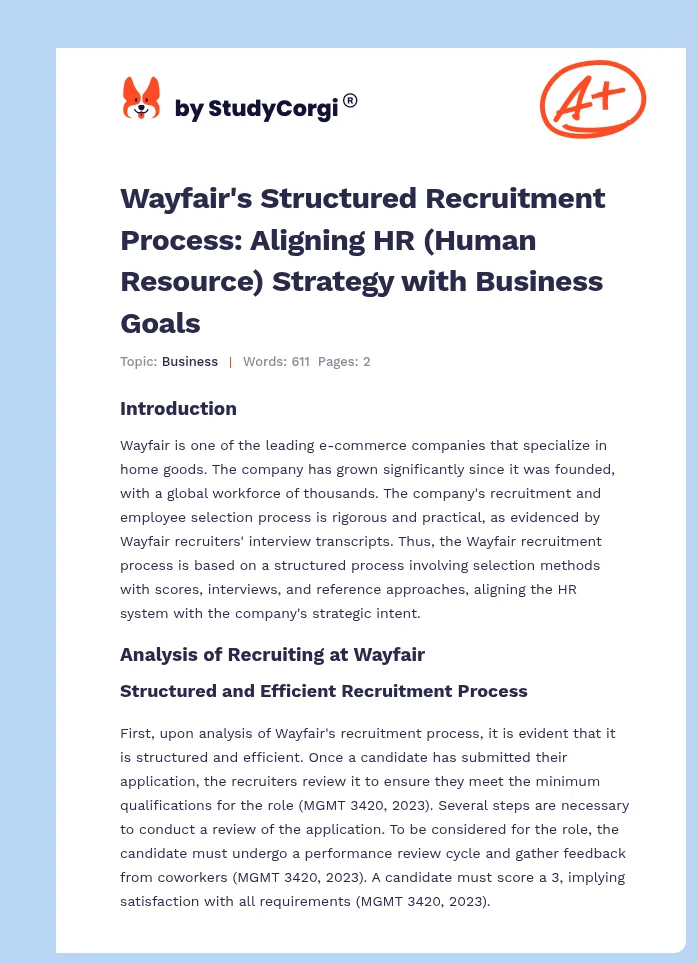 Wayfair's Structured Recruitment Process: Aligning HR (Human Resource) Strategy with Business Goals. Page 1