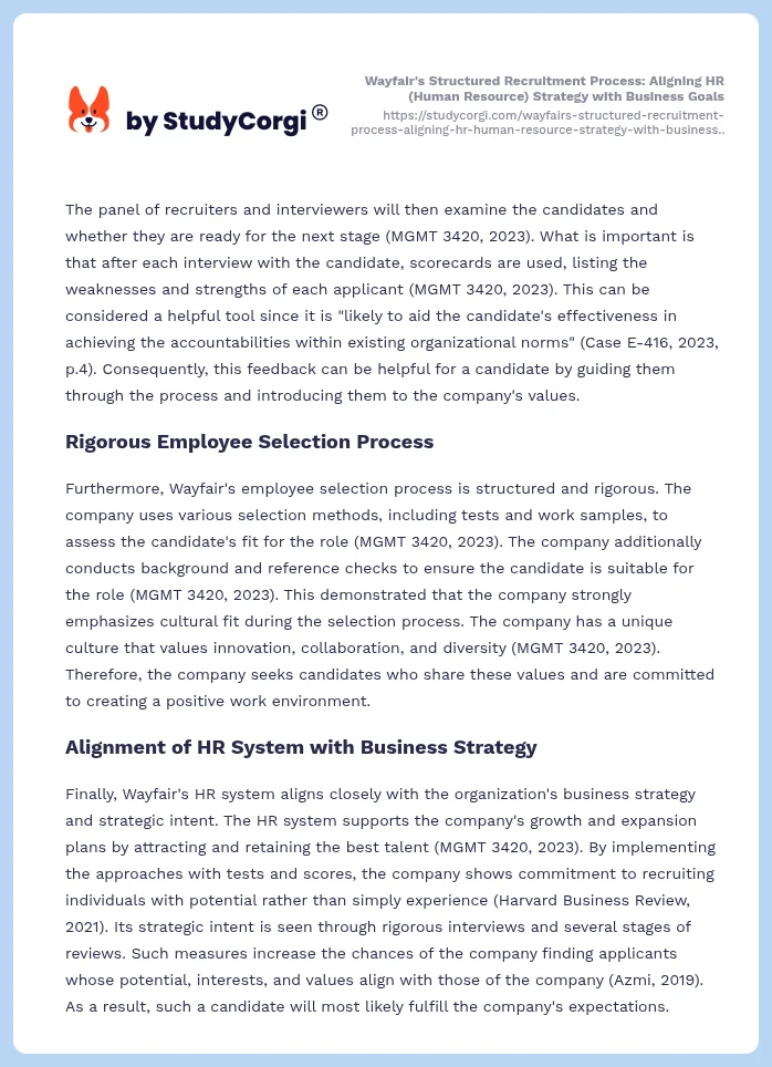 Wayfair's Structured Recruitment Process: Aligning HR (Human Resource) Strategy with Business Goals. Page 2