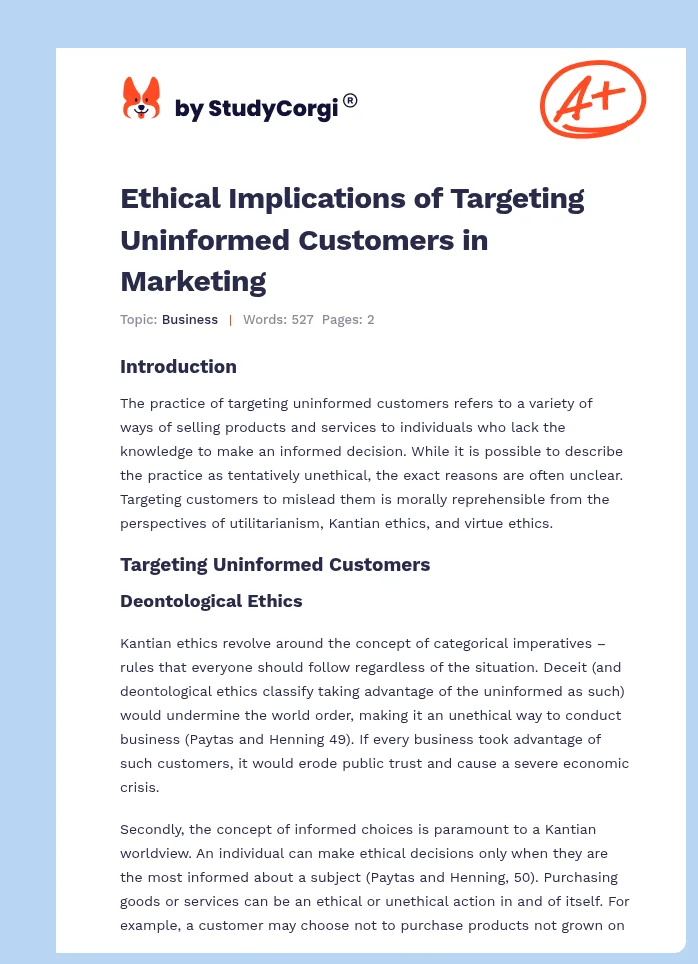 Ethical Implications of Targeting Uninformed Customers in Marketing. Page 1