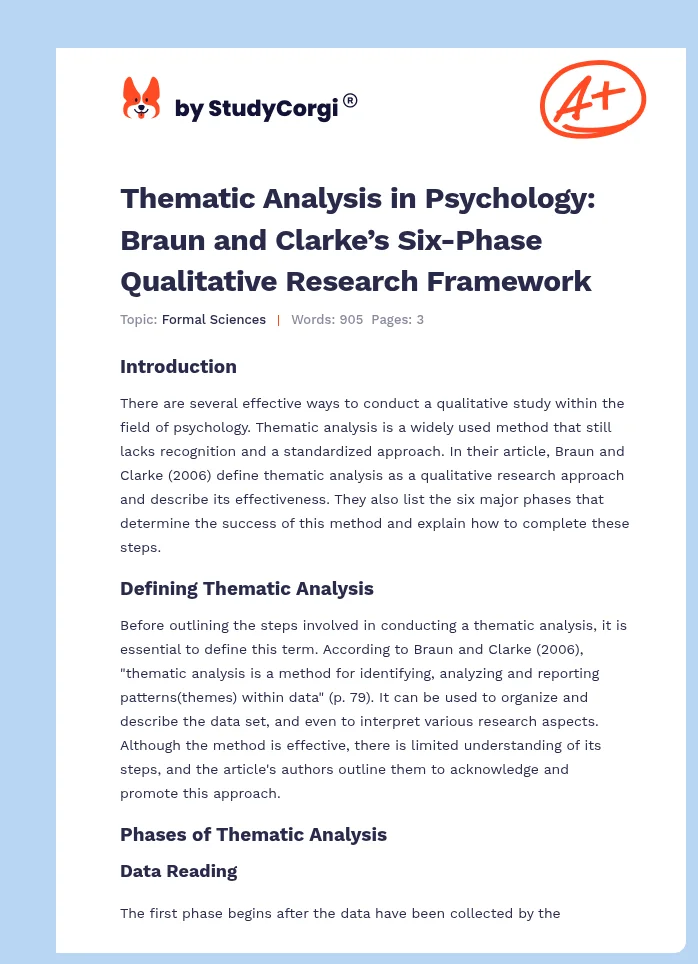 Thematic Analysis in Psychology: Braun and Clarke’s Six-Phase Qualitative Research Framework. Page 1