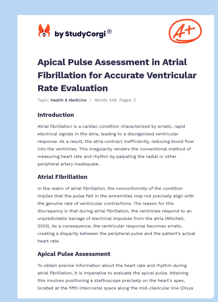 Apical Pulse Assessment in Atrial Fibrillation for Accurate Ventricular Rate Evaluation. Page 1