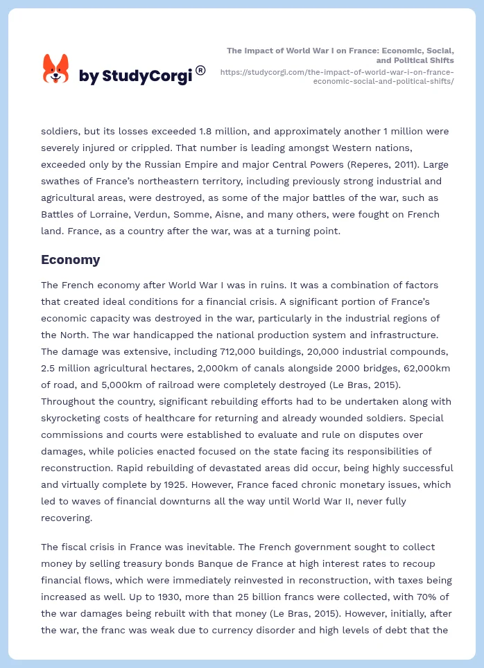 The Impact of World War I on France: Economic, Social, and Political Shifts. Page 2
