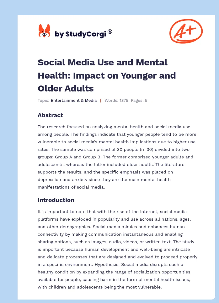 Social Media Use and Mental Health: Impact on Younger and Older Adults. Page 1