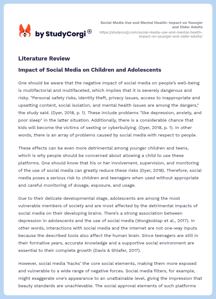 Social Media Use and Mental Health: Impact on Younger and Older Adults. Page 2