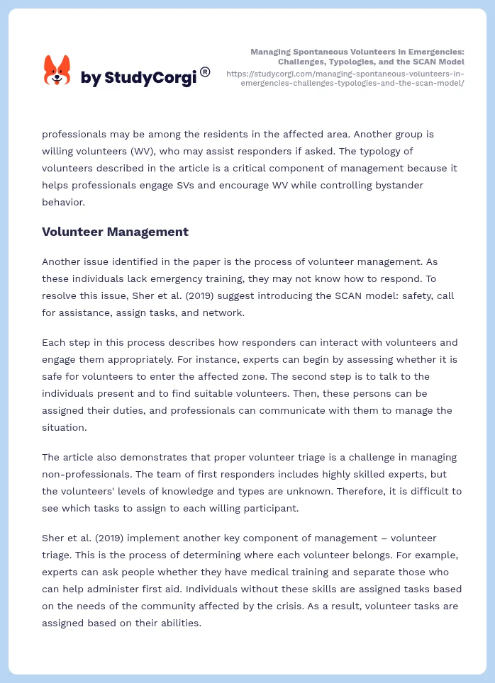 Managing Spontaneous Volunteers in Emergencies: Challenges, Typologies, and the SCAN Model. Page 2