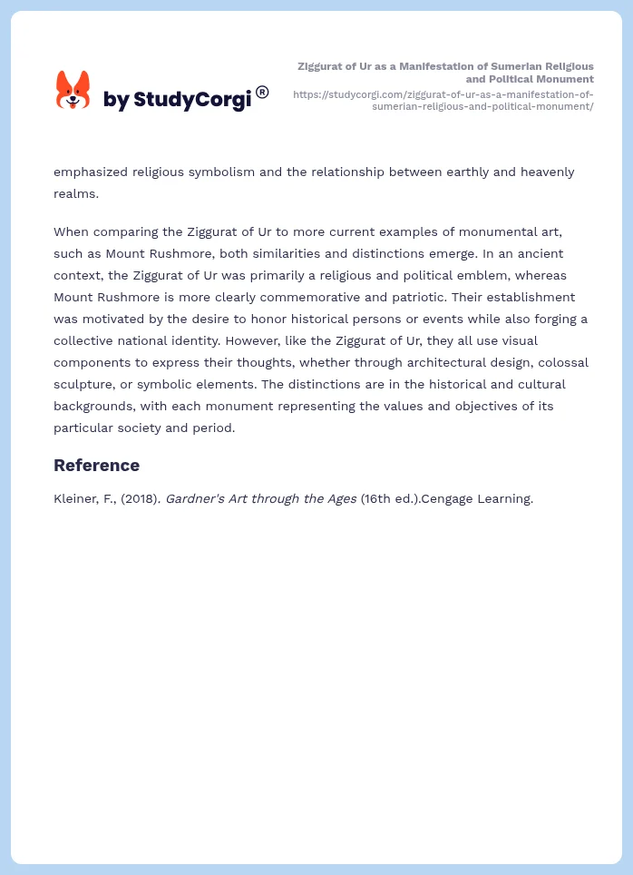 Ziggurat of Ur as a Manifestation of Sumerian Religious and Political Monument. Page 2