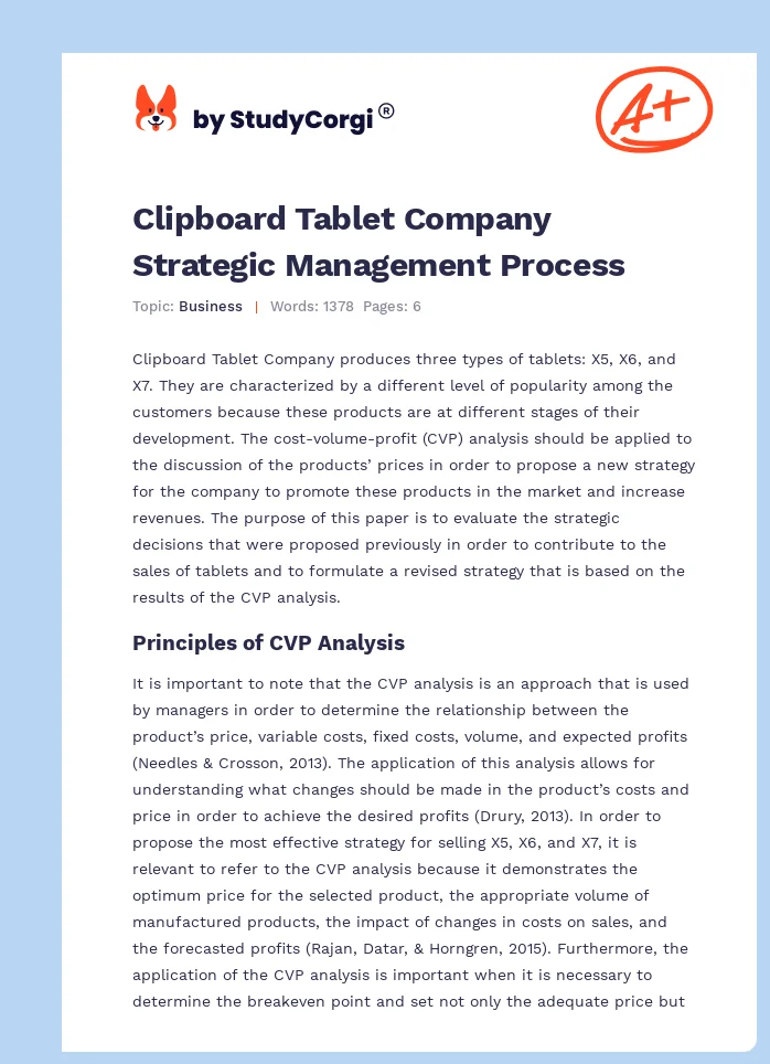 Clipboard Tablet Company Strategic Management Process. Page 1