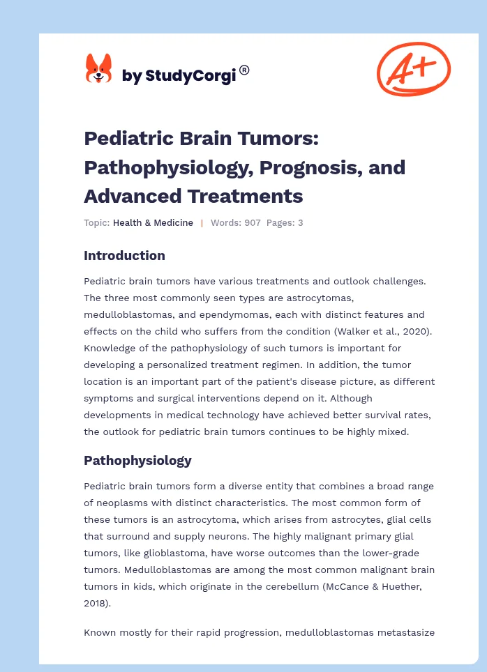 Pediatric Brain Tumors: Pathophysiology, Prognosis, and Advanced Treatments. Page 1