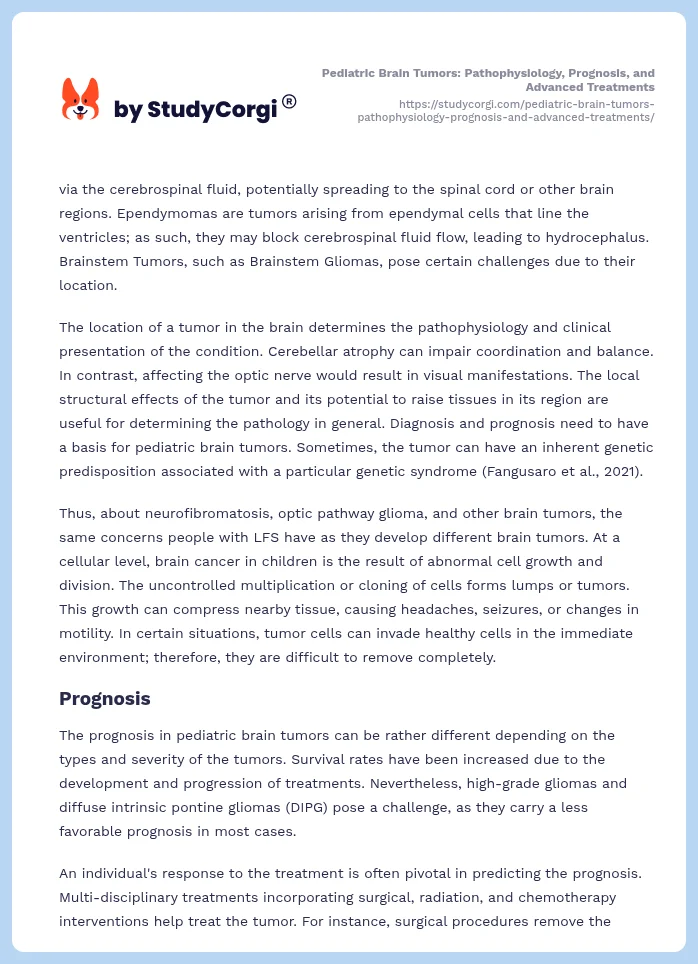 Pediatric Brain Tumors: Pathophysiology, Prognosis, and Advanced Treatments. Page 2