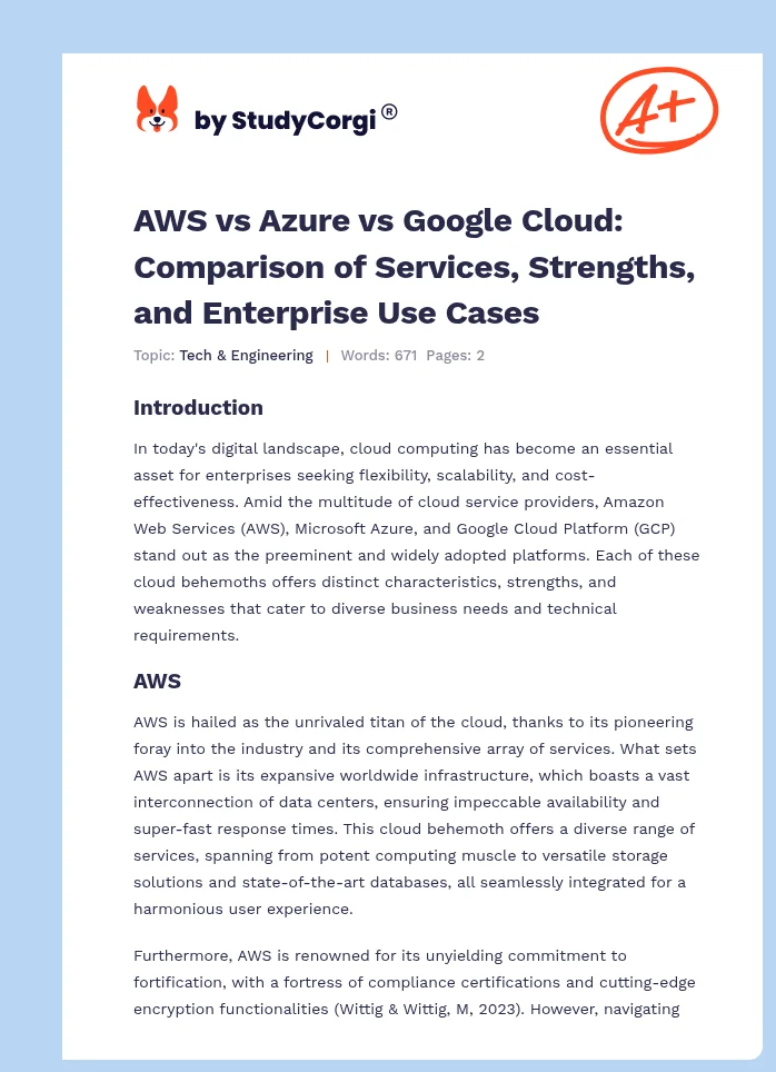 AWS vs Azure vs Google Cloud: Comparison of Services, Strengths, and Enterprise Use Cases. Page 1