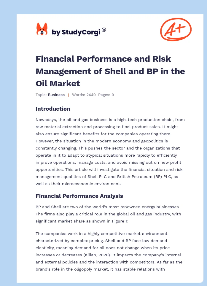 Financial Performance and Risk Management of Shell and BP in the Oil Market. Page 1