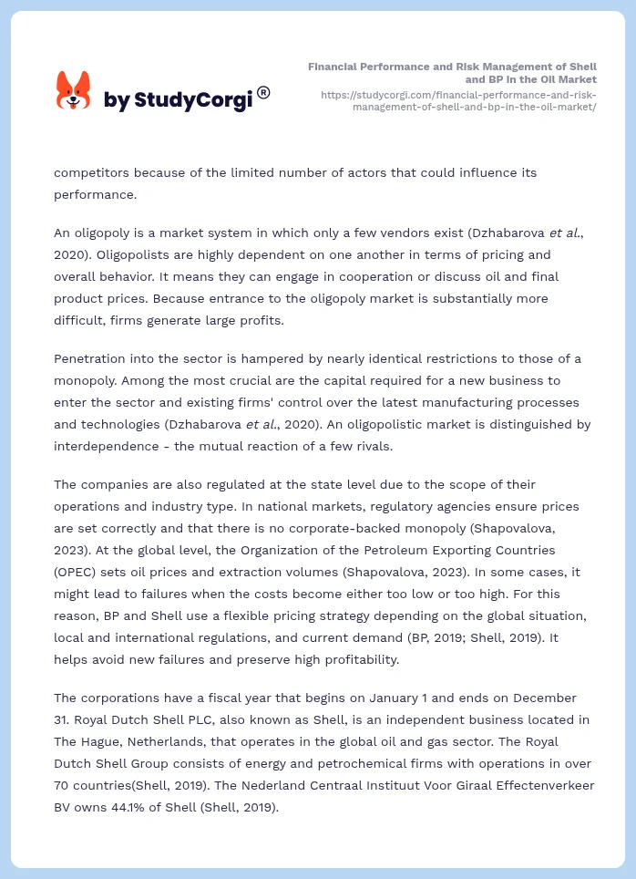 Financial Performance and Risk Management of Shell and BP in the Oil Market. Page 2