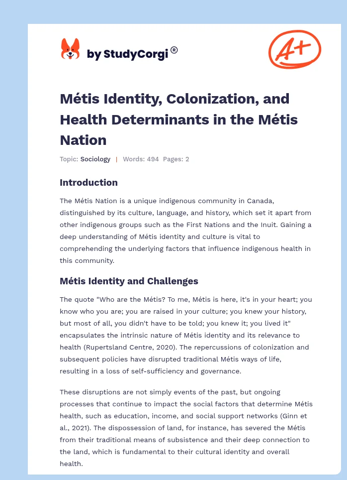 Métis Identity, Colonization, and Health Determinants in the Métis Nation. Page 1
