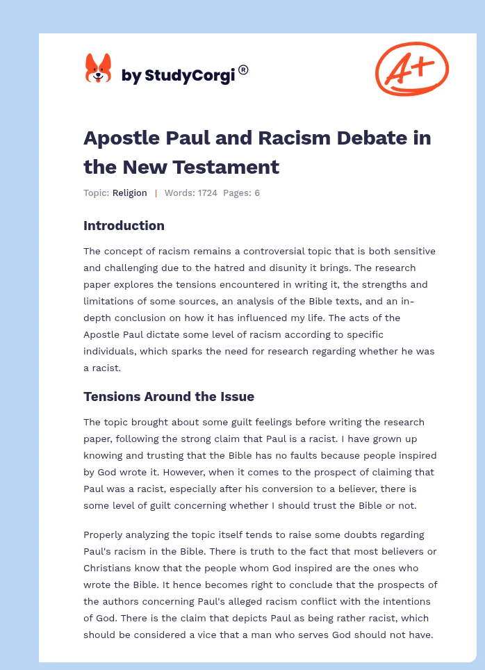 Apostle Paul and Racism Debate in the New Testament. Page 1