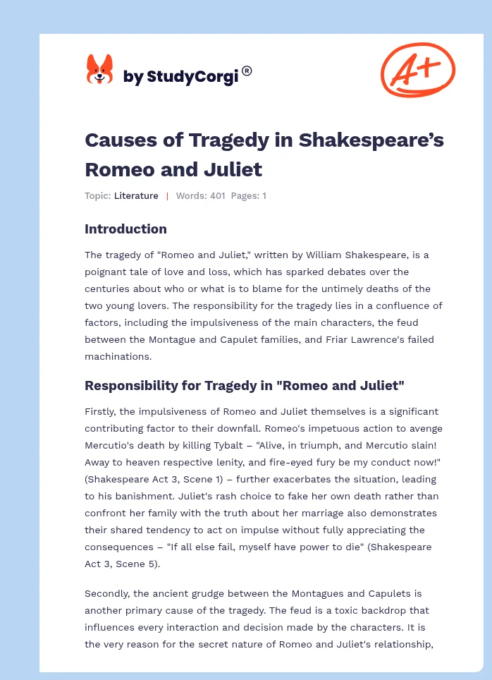 Causes of Tragedy in Shakespeare’s Romeo and Juliet. Page 1