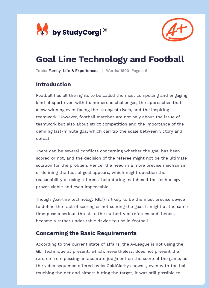 Goal Line Technology and Football. Page 1