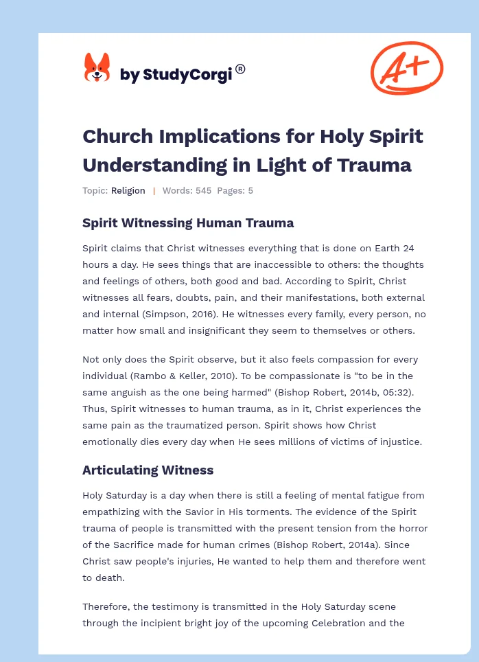 Church Implications for Holy Spirit Understanding in Light of Trauma. Page 1