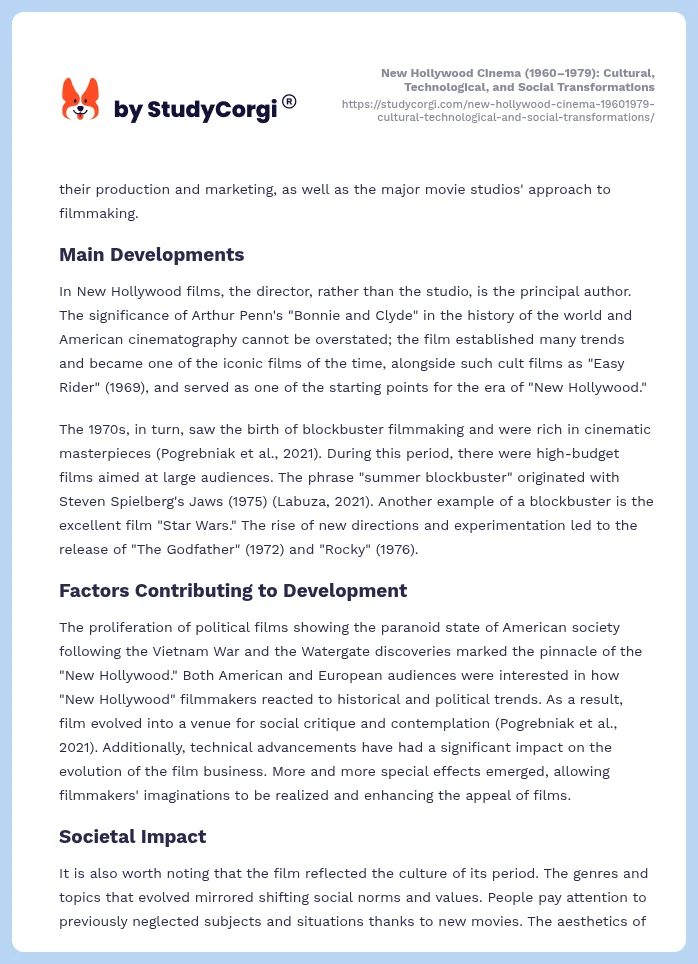 New Hollywood Cinema (1960–1979): Cultural, Technological, and Social Transformations. Page 2