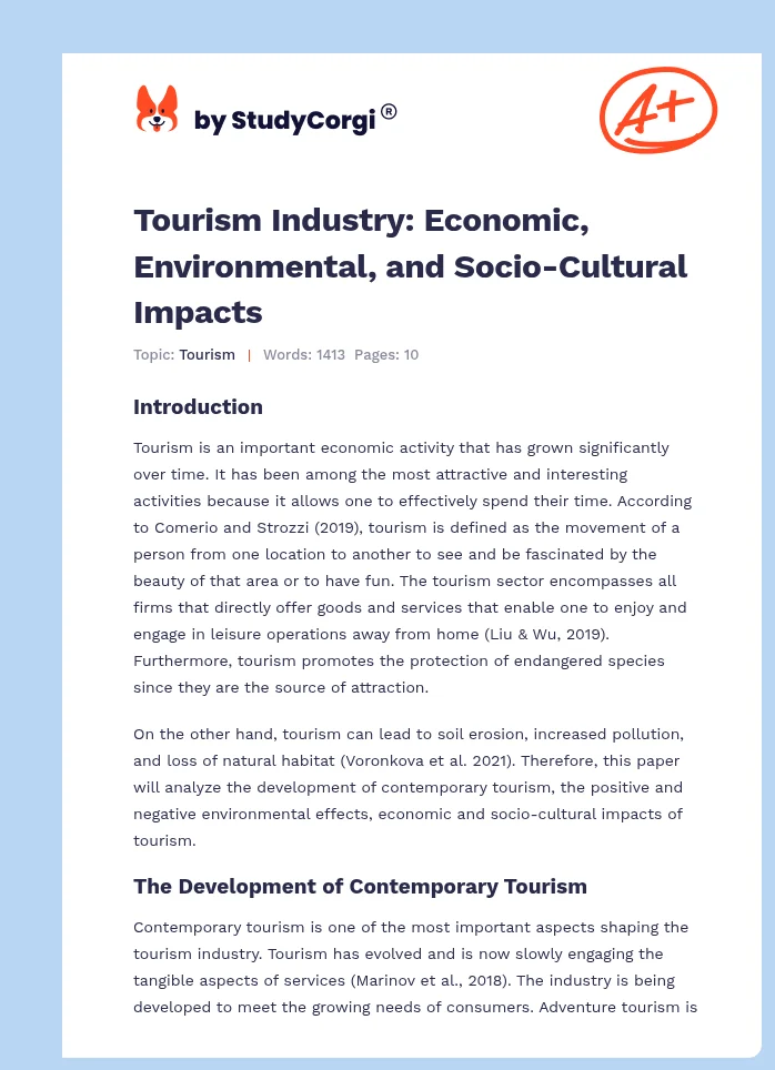 Tourism Industry: Economic, Environmental, and Socio-Cultural Impacts. Page 1