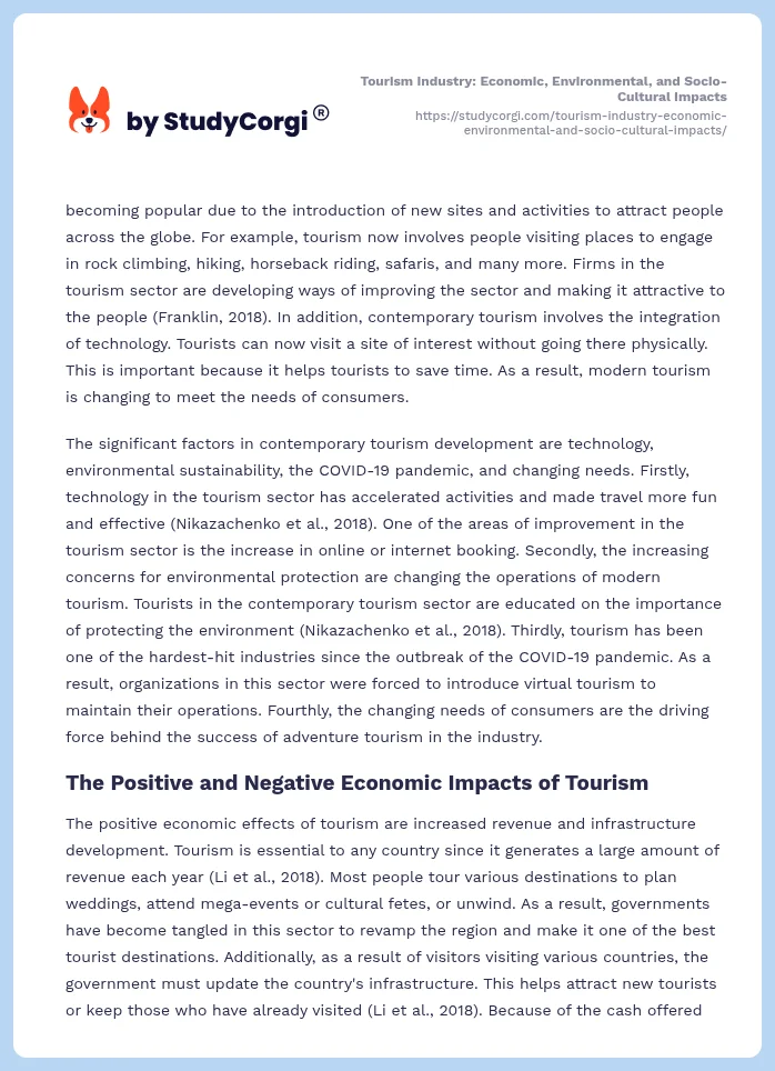 Tourism Industry: Economic, Environmental, and Socio-Cultural Impacts. Page 2