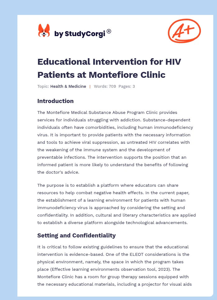 Educational Intervention for HIV Patients at Montefiore Clinic. Page 1