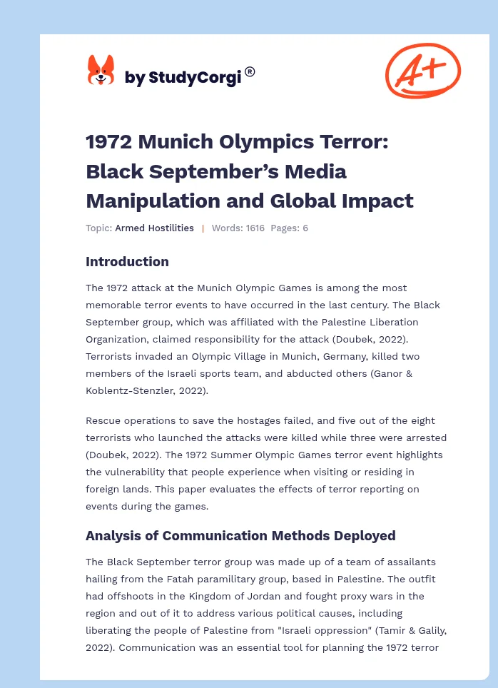 1972 Munich Olympics Terror: Black September’s Media Manipulation and Global Impact. Page 1