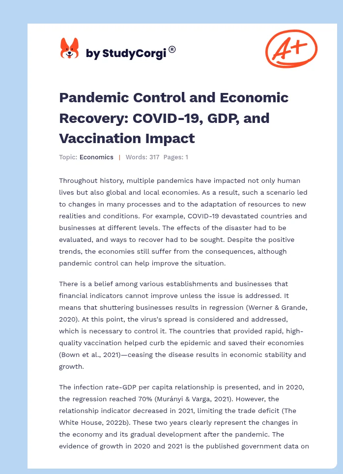 Pandemic Control and Economic Recovery: COVID-19, GDP, and Vaccination Impact. Page 1