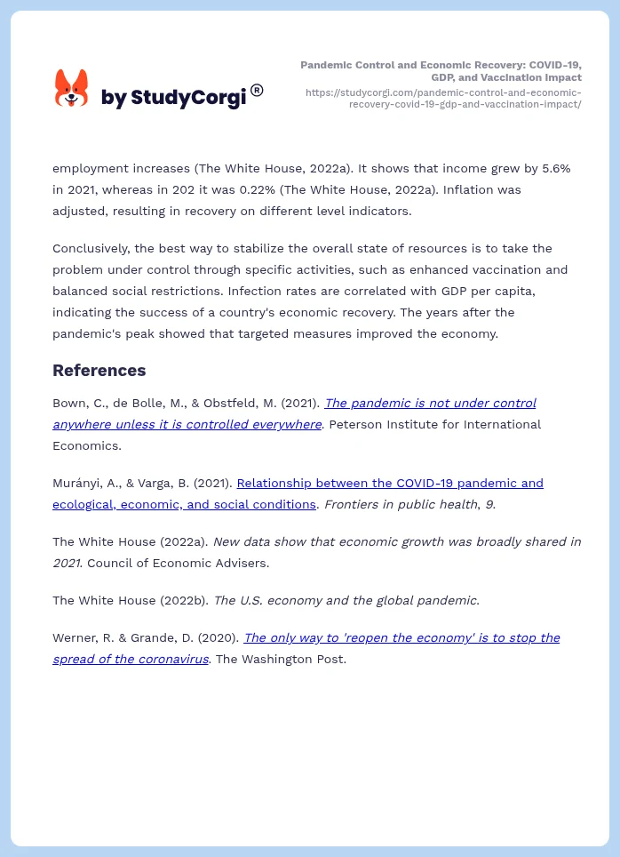 Pandemic Control and Economic Recovery: COVID-19, GDP, and Vaccination Impact. Page 2
