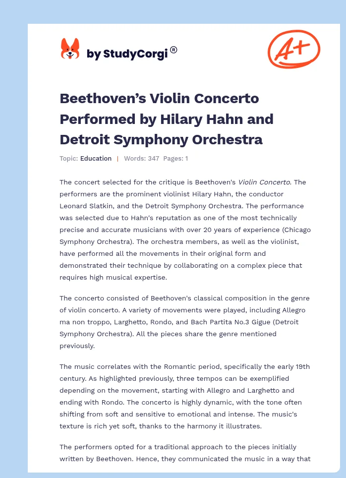 Beethoven’s Violin Concerto Performed by Hilary Hahn and Detroit Symphony Orchestra. Page 1