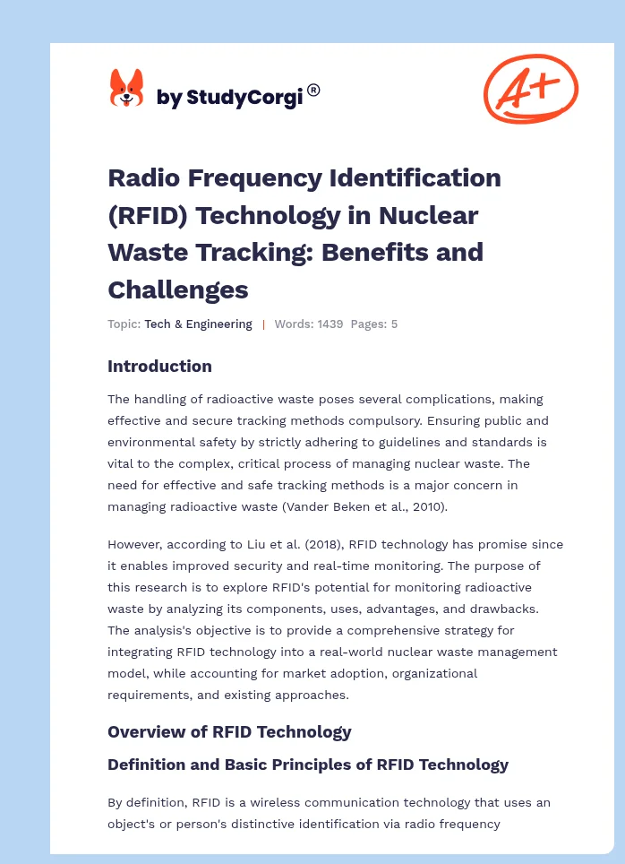 Radio Frequency Identification (RFID) Technology in Nuclear Waste Tracking: Benefits and Challenges. Page 1