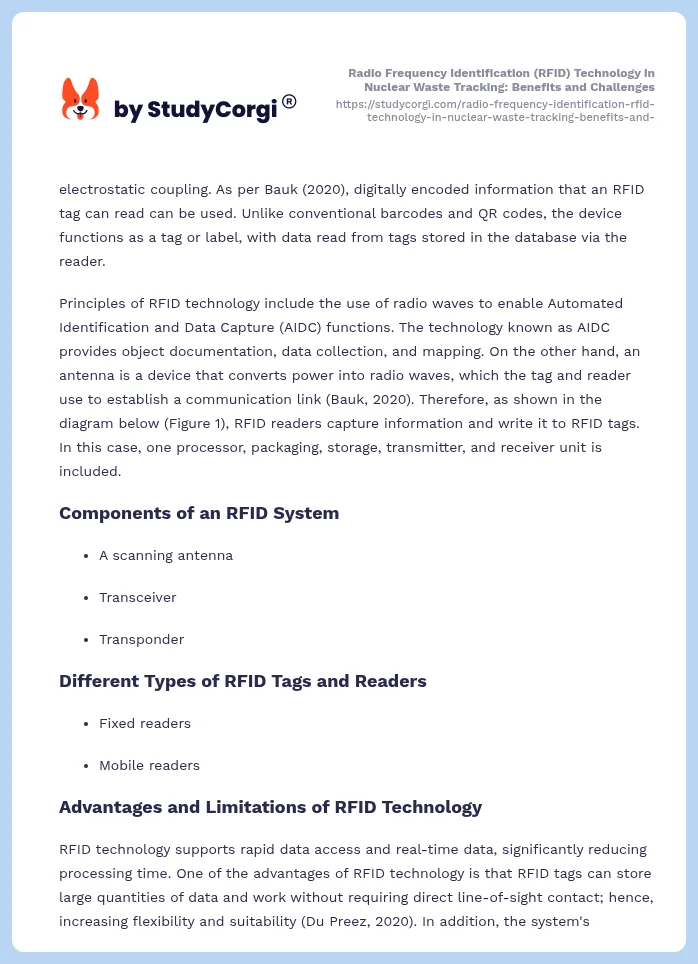 Radio Frequency Identification (RFID) Technology in Nuclear Waste Tracking: Benefits and Challenges. Page 2