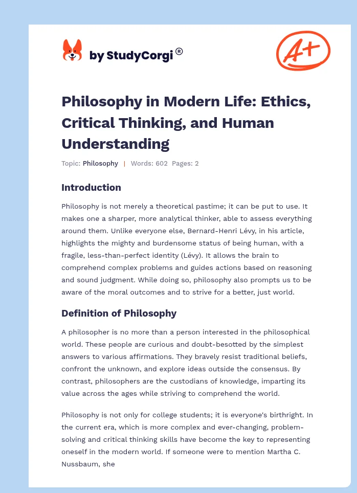 Philosophy in Modern Life: Ethics, Critical Thinking, and Human Understanding. Page 1