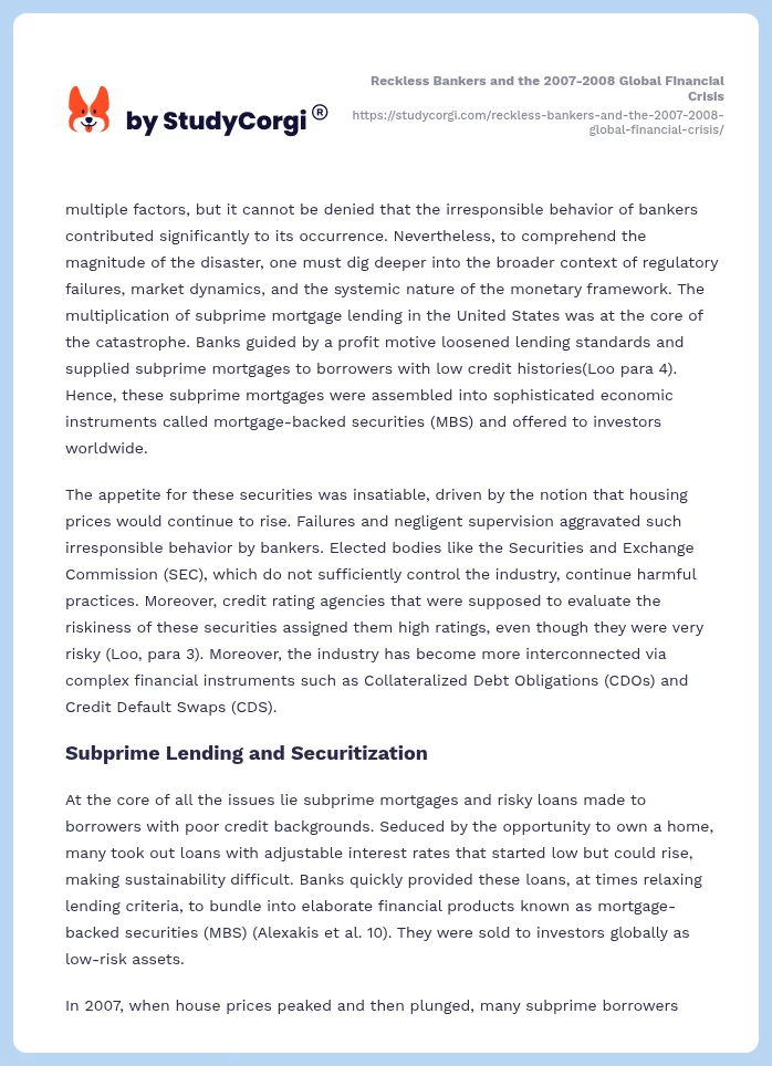 Reckless Bankers and the 2007-2008 Global Financial Crisis. Page 2