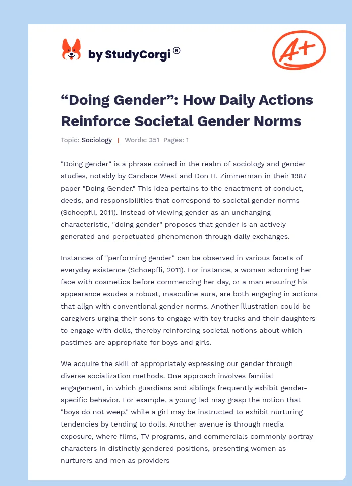 “Doing Gender”: How Daily Actions Reinforce Societal Gender Norms. Page 1