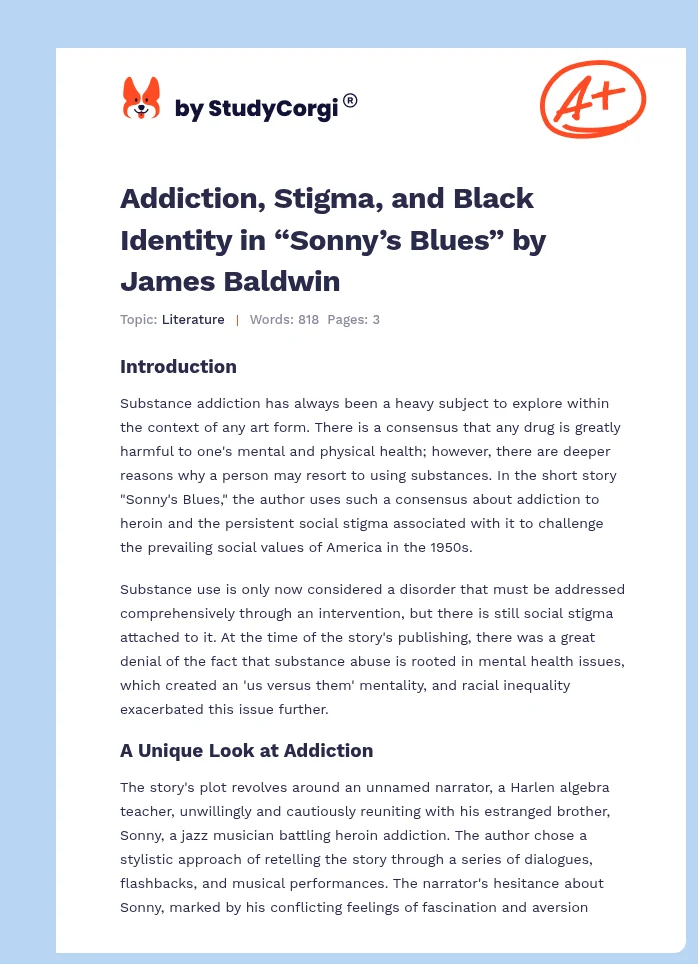 Addiction, Stigma, and Black Identity in “Sonny’s Blues” by James Baldwin. Page 1