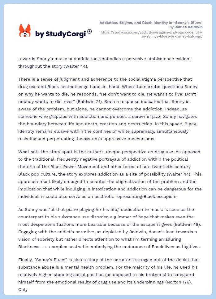 Addiction, Stigma, and Black Identity in “Sonny’s Blues” by James Baldwin. Page 2