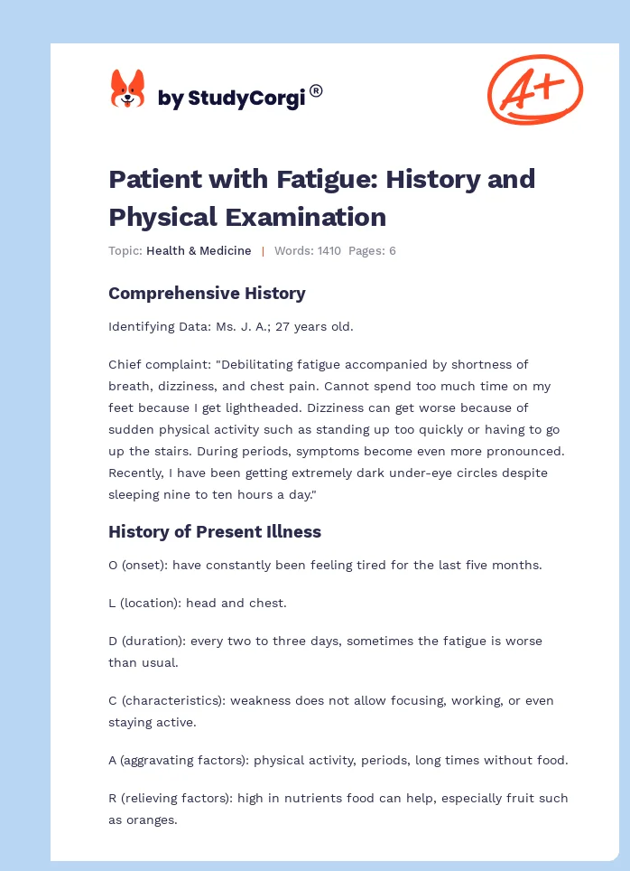 Patient with Fatigue: History and Physical Examination. Page 1