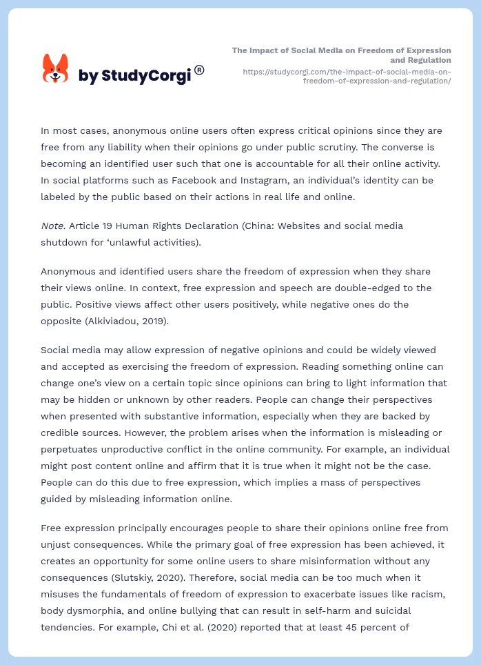 The Impact of Social Media on Freedom of Expression and Regulation. Page 2