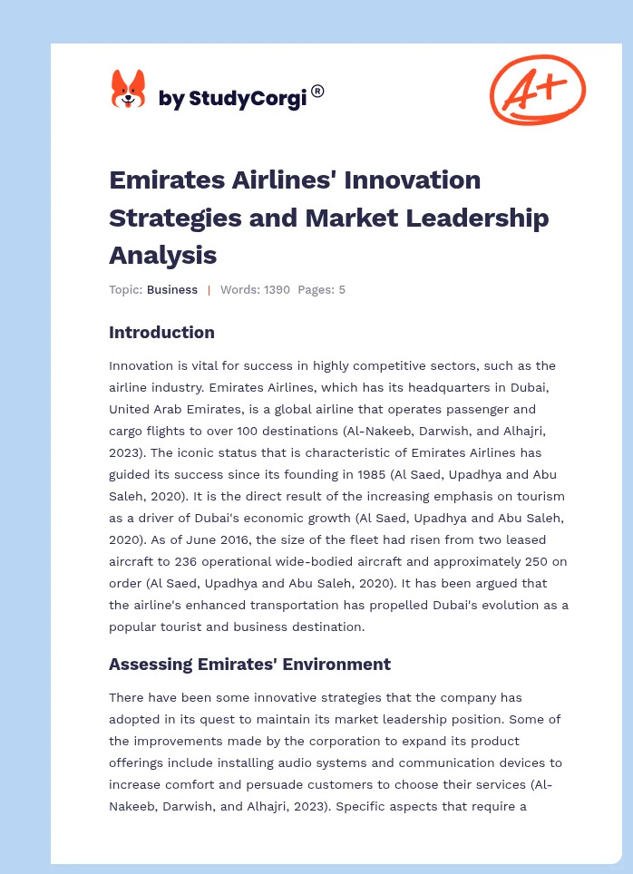 Emirates Airlines' Innovation Strategies and Market Leadership Analysis. Page 1