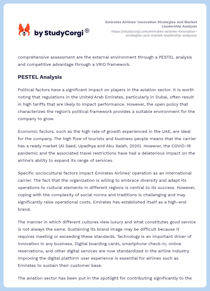 Emirates Airlines' Innovation Strategies and Market Leadership Analysis. Page 2