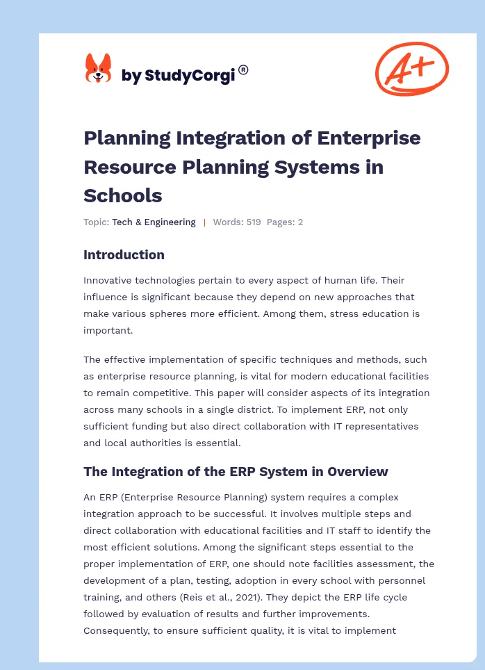 Planning Integration of Enterprise Resource Planning Systems in Schools. Page 1
