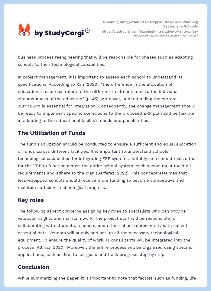 Planning Integration of Enterprise Resource Planning Systems in Schools. Page 2